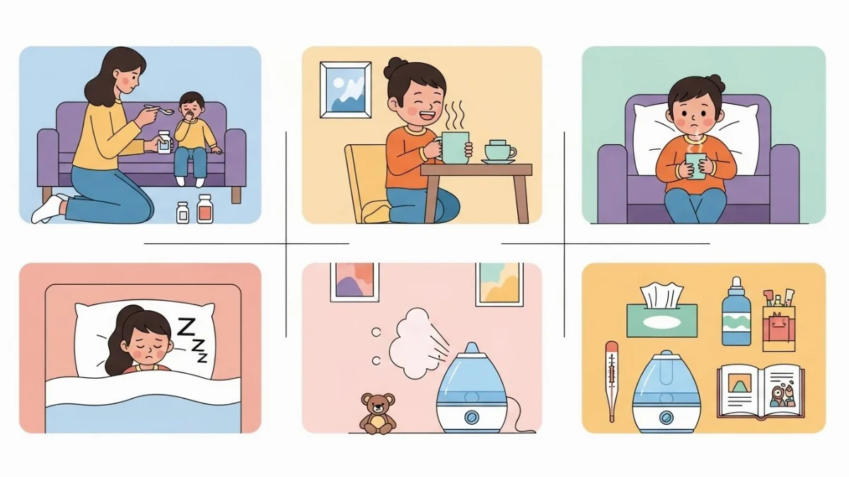 Bé uống nước ấm và mật ong để làm dịu cơn ho